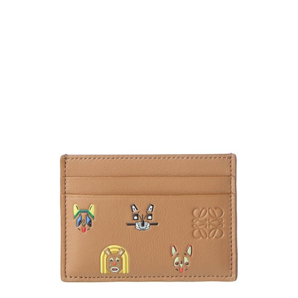 Loewe Cats Plain Leather Card Holder, Brown